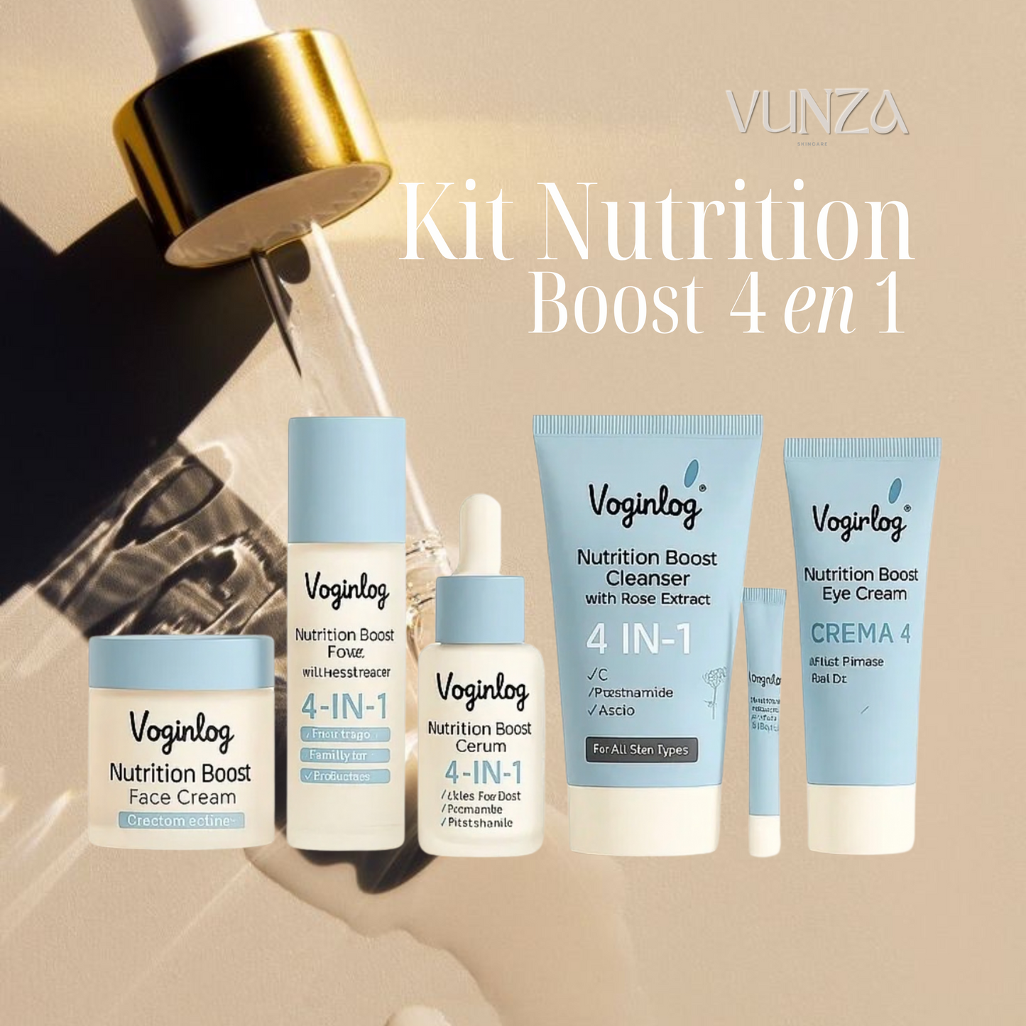 Kit 4 en 1 - ácido hialurónico con rosa, niacinamida , vitamina E y vitamina C